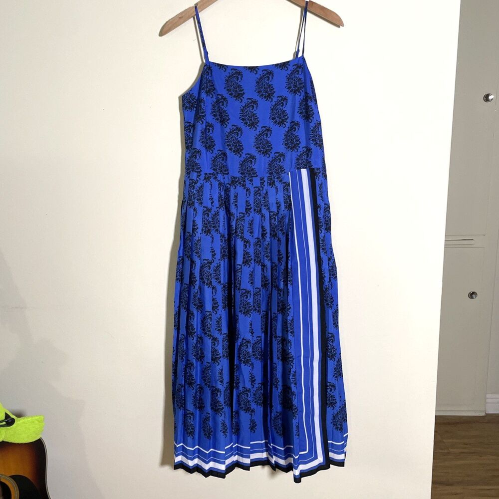 Banana Republic Paisley Pleated Midi Dress Adjustable Straps Sz 2 Party Cocktail - Picture 2 of 9